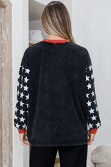 Wandering Heart Long Sleeve Tee - Crew Neck Contrast Sport Stripe Graphic T-Shirt in Black