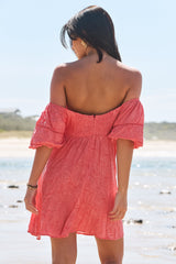 JAASE - Wattle Mini Dress: On or Off Shoulder Dress with Short Sleeves in Little Bow Print