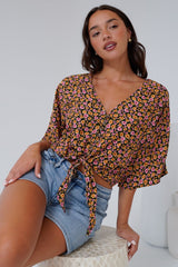 Waverly Top - V-Neck Button Down Top with Tie at Waist in Paige Print