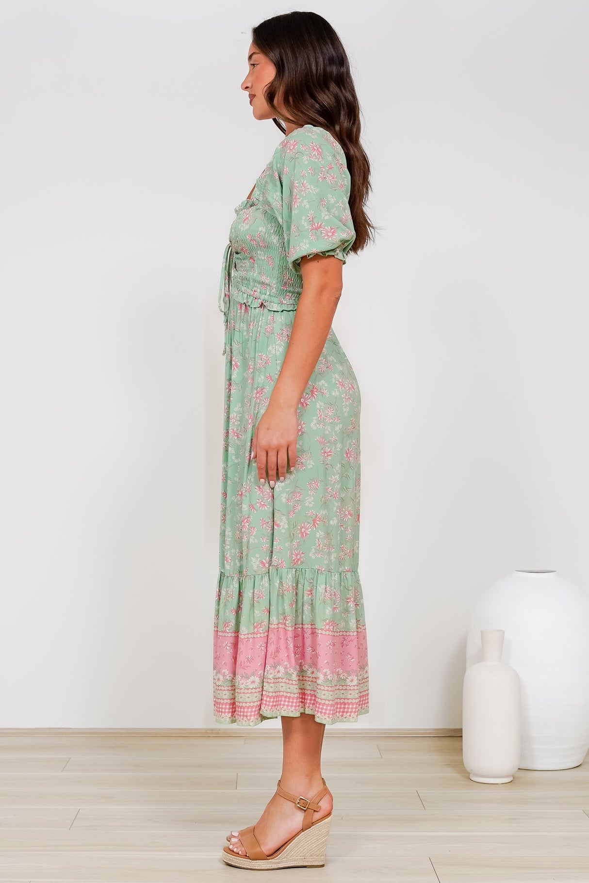 Wellington Midi Dress - On or Off Shoulder A-Line Dress in Roxia Print