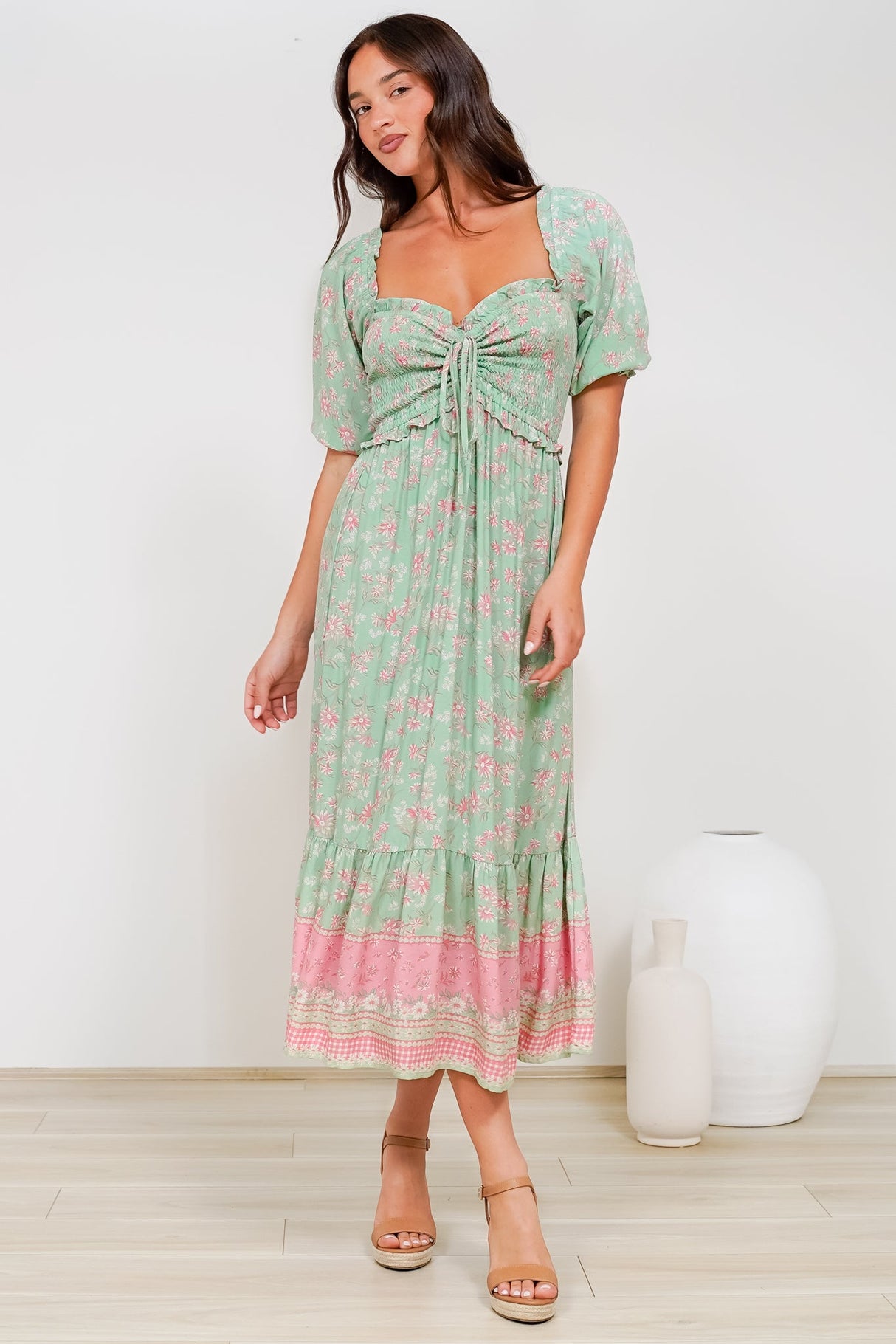 Wellington Midi Dress - On or Off Shoulder A-Line Dress in Roxia Print