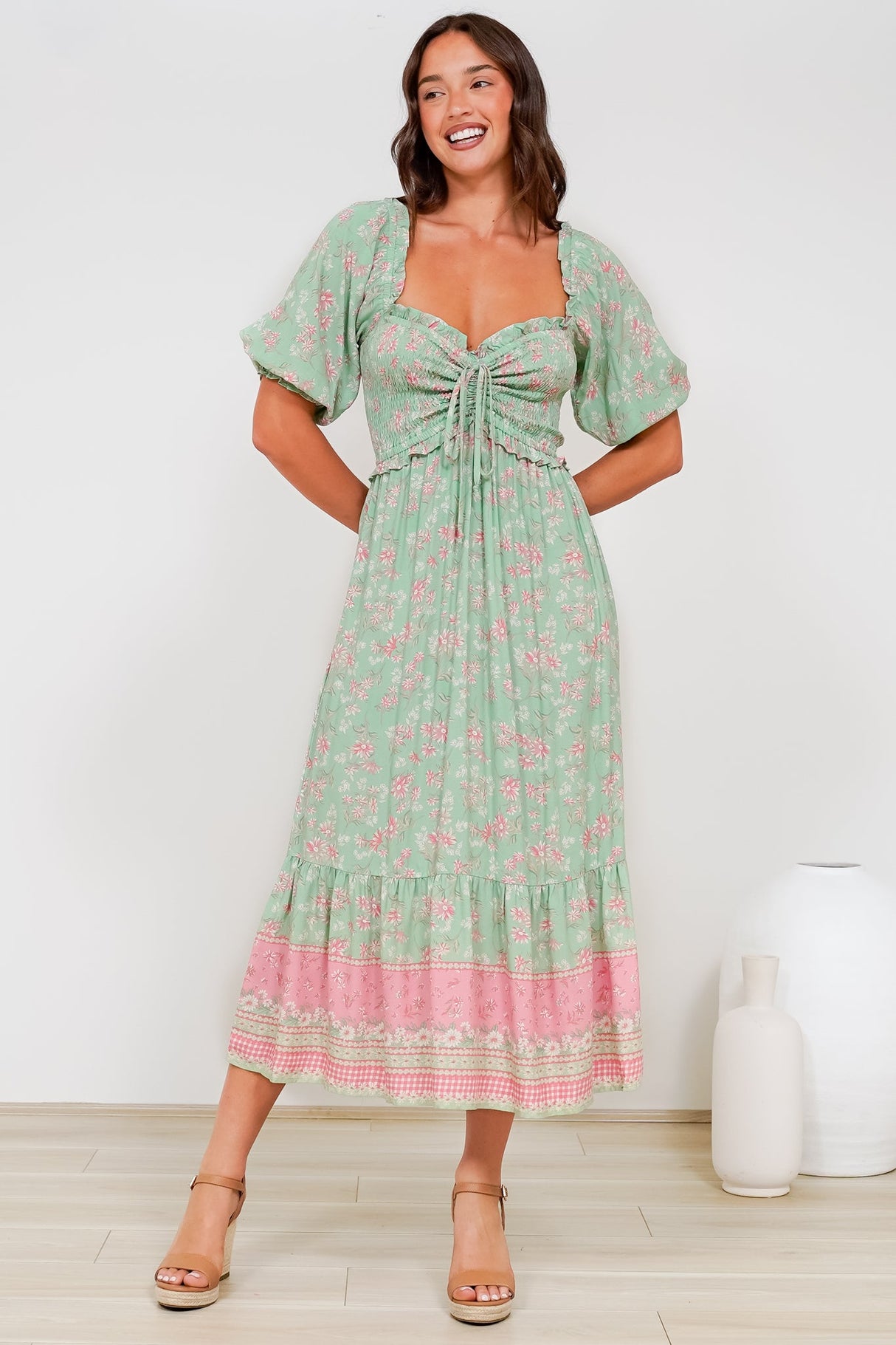 Wellington Midi Dress - On or Off Shoulder A-Line Dress in Roxia Print