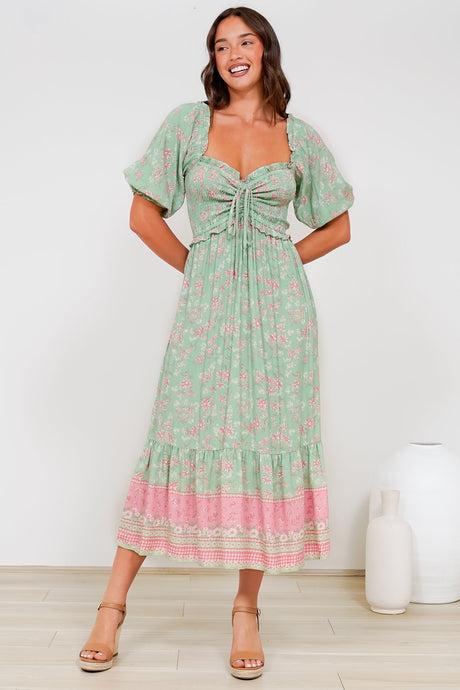 Wellington Midi Dress - On or Off Shoulder A-Line Dress in Roxia Print