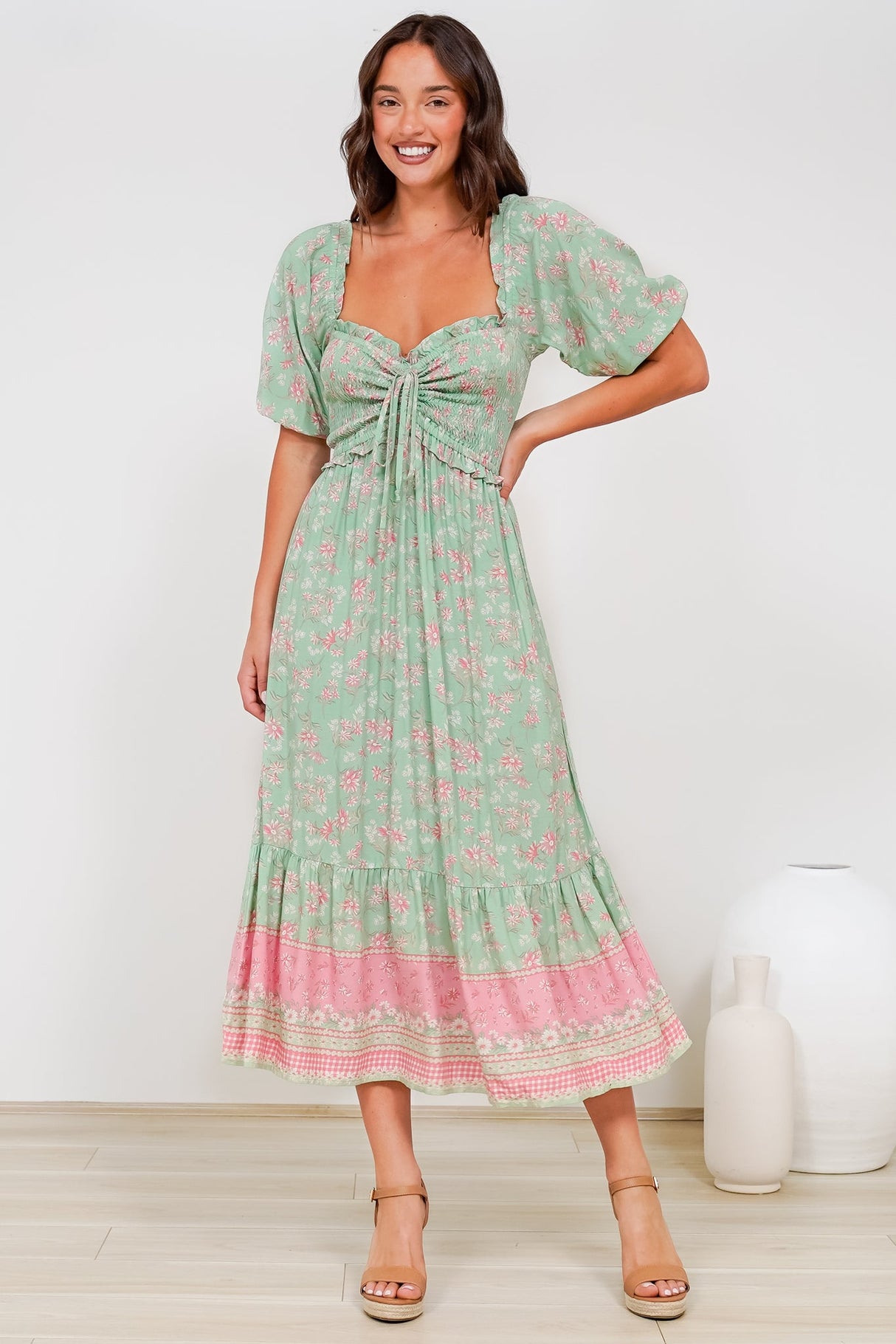 Wellington Midi Dress - On or Off Shoulder A-Line Dress in Roxia Print