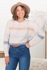 Wendi Jumper - High-Low Stripe Wool Blend Jumper in Oat