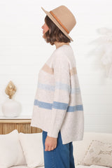 Wendi Jumper - High-Low Stripe Wool Blend Jumper in Oat