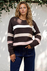Model wearing Wendi Jumper in Chocolate from Salty Crush