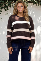 Model wearing Wendi Jumper in Chocolate from Salty Crush