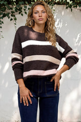Model wearing Wendi Jumper in Chocolate from Salty Crush