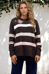 Model wearing Wendi Jumper in Chocolate from Salty Crush