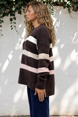 Model wearing Wendi Jumper in Chocolate from Salty Crush