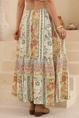 Zia Maxi Skirt - High Waisted Skirt with Tassel Waist Tie and Front Splits in Lyla Print