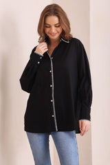 Whistler Shirt - Contrast Stitch Button Down Shirt in Black