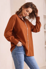 Whistler Shirt - Contrast Stitch Button Down Shirt in Brown