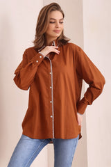 Whistler Shirt - Contrast Stitch Button Down Shirt in Brown