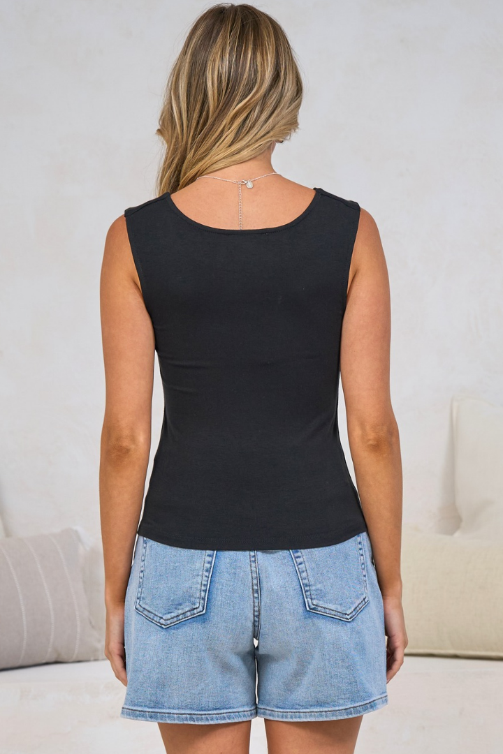 Ryder Top - V Neck Sleeveless Tank Top in Black