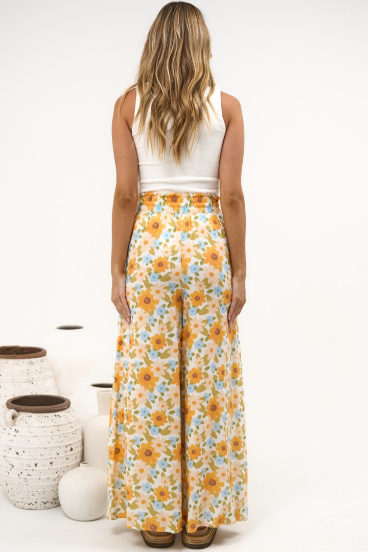 Velman Pants - Paper Bag High Waisted Wide Leg Pants in Sorella Print