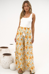 Velman Pants - Paper Bag High Waisted Wide Leg Pants in Sorella Print