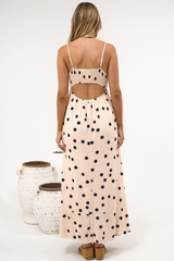 Sundae Maxi Dress - Square Neck Sun Dress with Cut Out Back in Kiki Print Beige