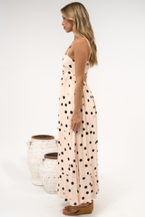 Sundae Maxi Dress - Square Neck Sun Dress with Cut Out Back in Kiki Print Beige