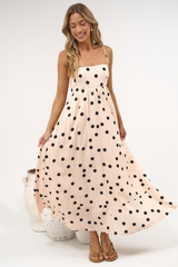 Sundae Maxi Dress - Square Neck Sun Dress with Cut Out Back in Kiki Print Beige