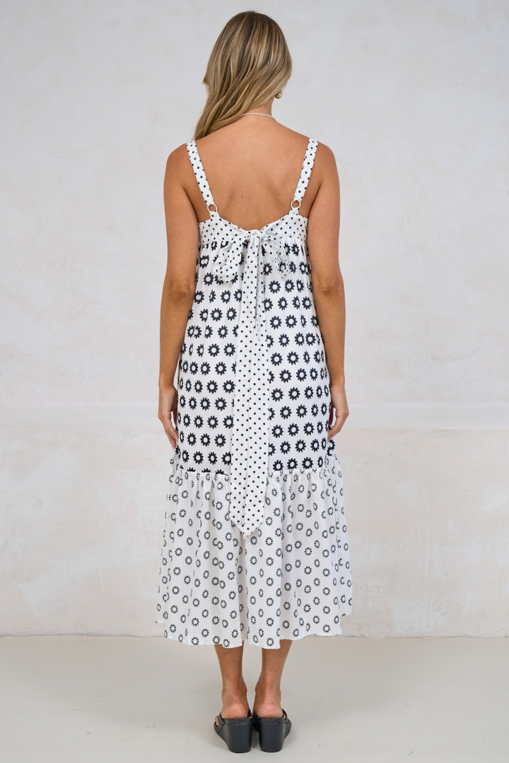Aubrie Midi Dress - Square Neck Tiered Sun Dress with Tie at the Back in Viliana Print