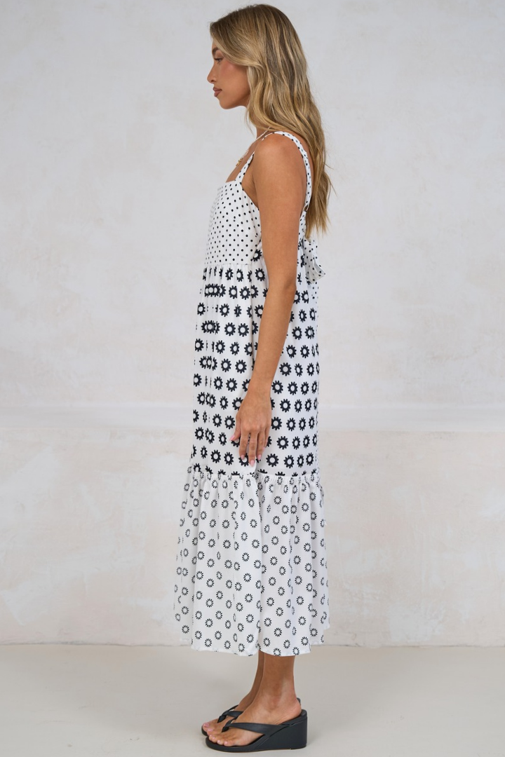 Aubrie Midi Dress - Square Neck Tiered Sun Dress with Tie at the Back in Viliana Print