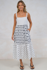 Aubrie Midi Dress - Square Neck Tiered Sun Dress with Tie at the Back in Viliana Print