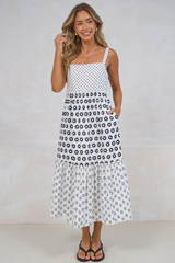 Aubrie Midi Dress - Square Neck Tiered Sun Dress with Tie at the Back in Viliana Print