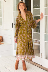 JAASE - Whitney Midi Dress: Collared Button Down Shirt Dress with Belt in Amalie Print