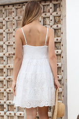 Wilda Mini Dress - Floral Embroidered Tiered Sun Dress in White