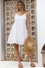 Wilda Mini Dress - Floral Embroidered Tiered Sun Dress in White