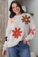 Model wearing Wildflower Jumper in Beige Multi from Salty Crush