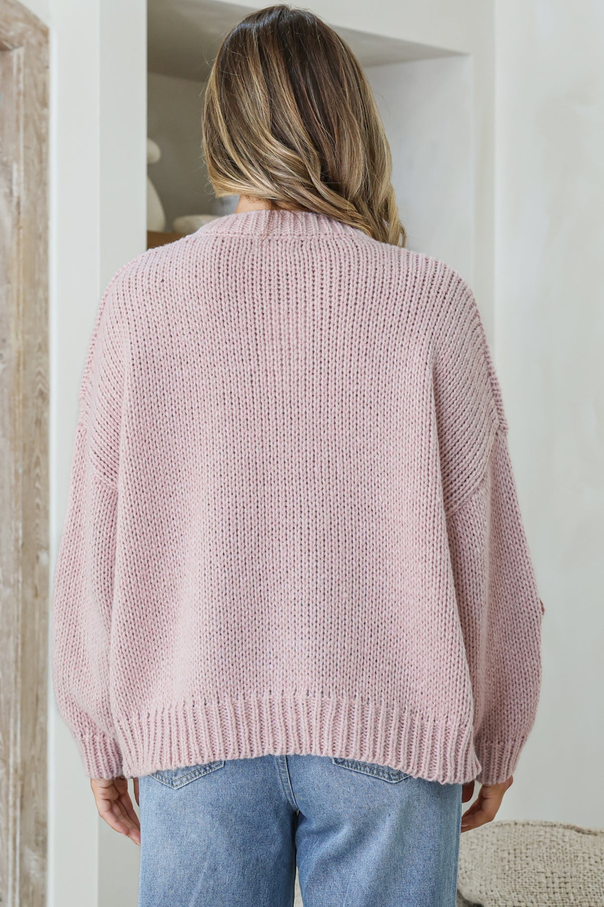 Wildflower Jumper - Chunky Knit Jumper with Flower Decals in Light Mauve Multi