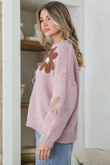 Wildflower Jumper - Chunky Knit Jumper with Flower Decals in Light Mauve Multi