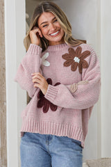 Wildflower Jumper - Chunky Knit Jumper with Flower Decals in Light Mauve Multi