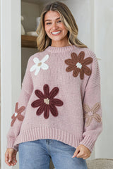 Wildflower Jumper - Chunky Knit Jumper with Flower Decals in Light Mauve Multi