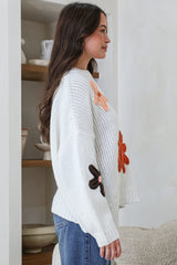 Wildflower Jumper - Chunky Knit Jumper with Flower Decals in White Multi