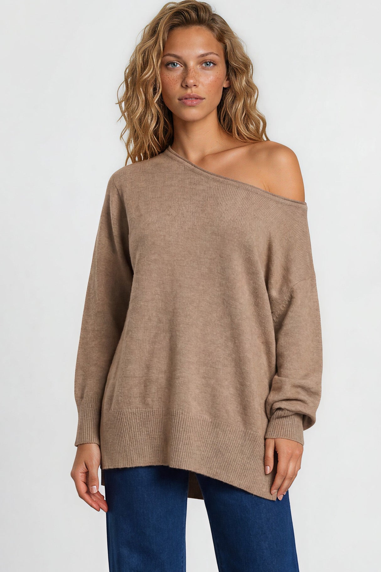 Model wearing Willow Jumper in Camel from Salty Crush