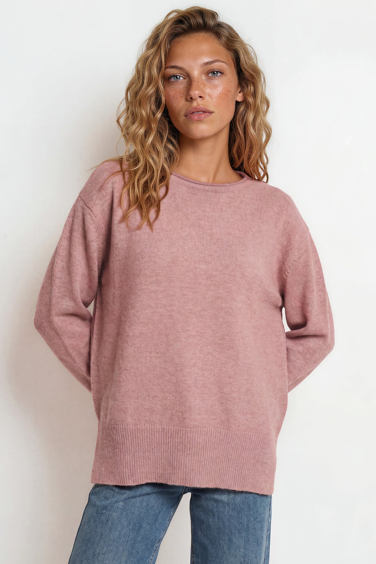 Model wearing Willow Jumper in Pink from Salty Crush