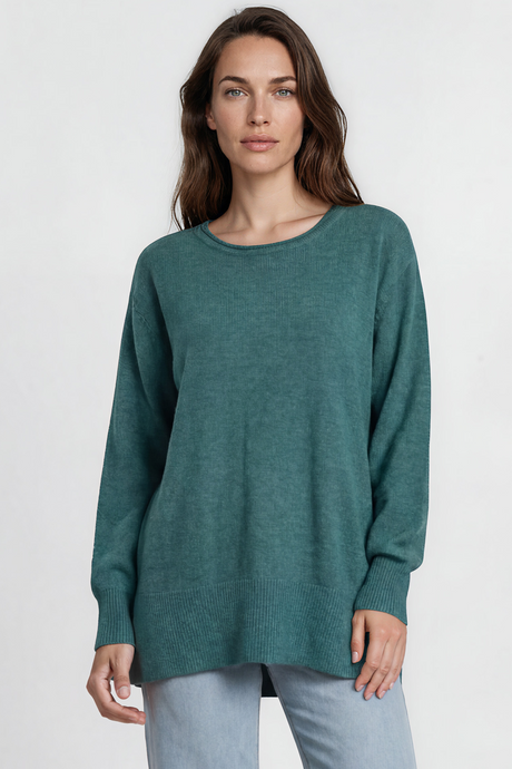 Model wearing Willow Jumper in Teal from Salty Crush