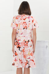 Wilma Mini Dress - Bermuda Collar Button Down Dress with Cap Sleeves in Maine Print Pink