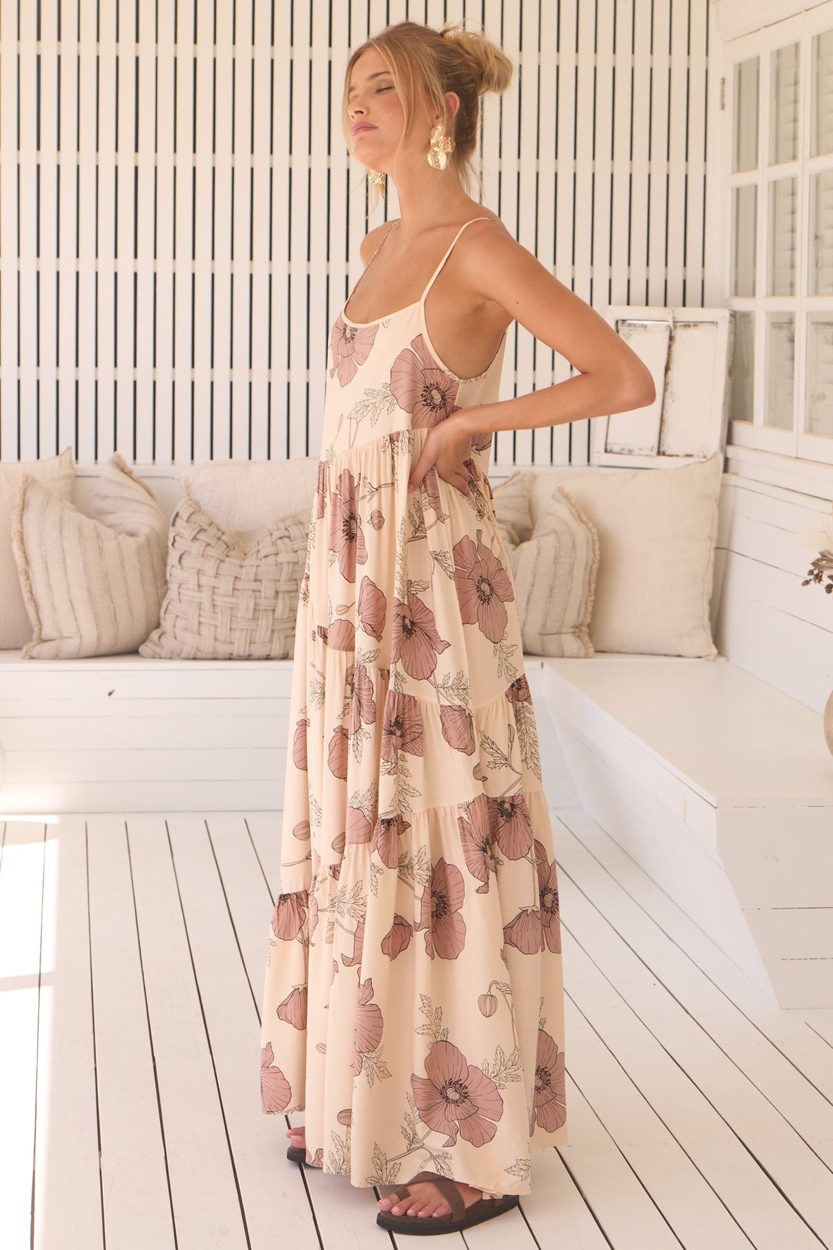 JAASE - Winona Maxi Dress: Spaghetti Strap Tiered Dress in April Print