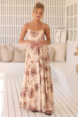 Winona Maxi Dress - Spaghetti Strap Tiered Dress in April Print