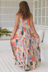 JAASE - Winona Maxi Dress: Spaghetti Strap Tiered Dress in Daisy Days Print