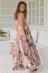 JAASE - Winona Maxi Dress: Spaghetti Strap Tiered Dress in Daisy Days Print