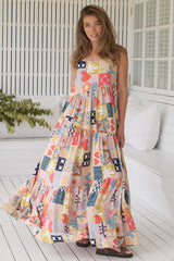 JAASE - Winona Maxi Dress: Spaghetti Strap Tiered Dress in Daisy Days Print