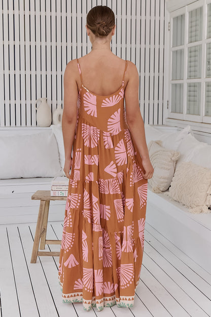 JAASE - Winona Maxi Dress: Spaghetti Strap Tiered Dress in Suga Print