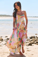 JAASE - Winona Maxi Dress: Spaghetti Strap Tiered Dress in Tallulah Print