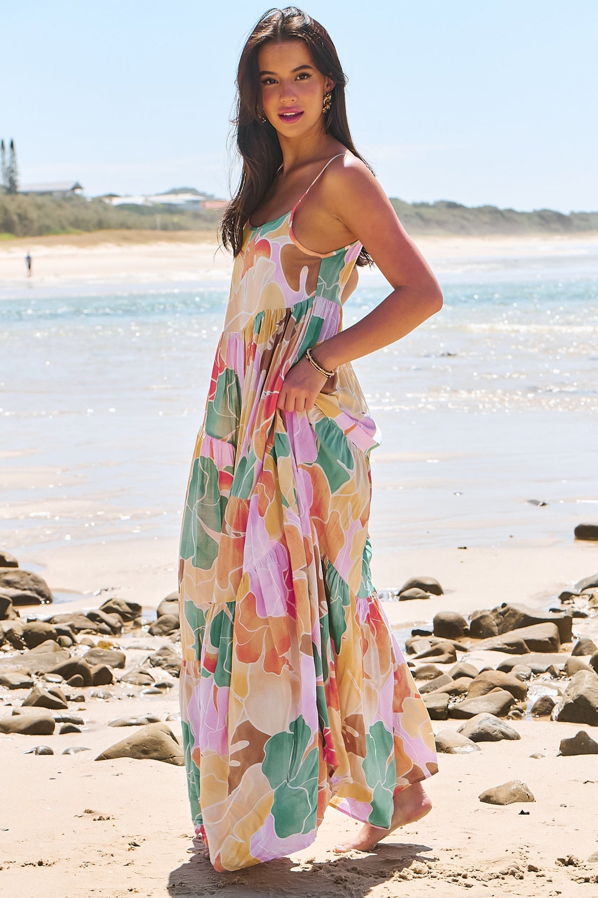 JAASE - Winona Maxi Dress: Spaghetti Strap Tiered Dress in Tallulah Print